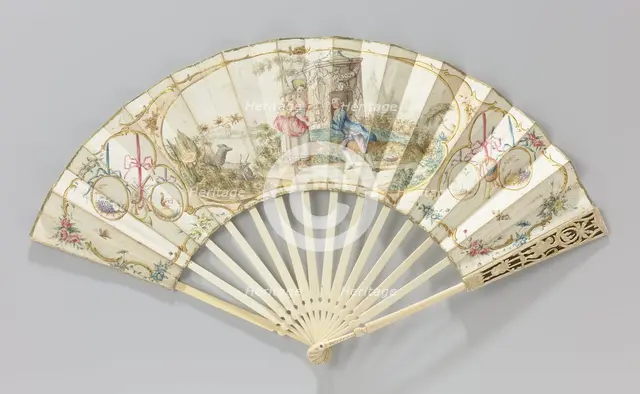 Folding paper fan with pastoral scene, c.1780.  Creator: Anon.