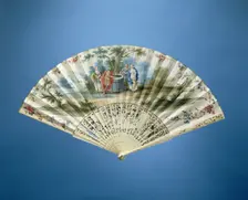Folding paper fan with Rebecca and Eliezer at the well, c.1745-c.1755. Creator: Anon