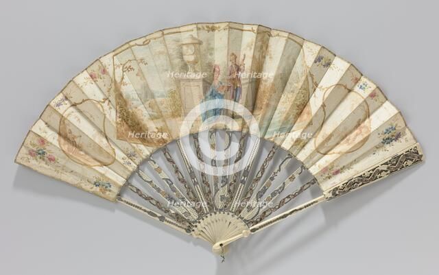 Folding paper fan with romantic couple, c.1775-c.1800.  Creator: Anon.