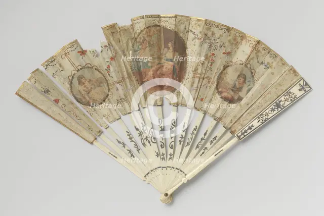 Folding silk fan with seated woman and putti, c.1775-c.1800.  Creator: Anon.