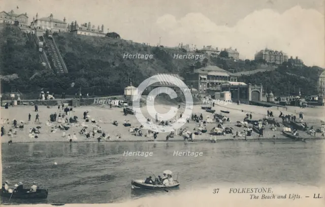 'Folkestone. The Beach and Lifts', late 19th-early 20th century. Artist: Unknown.