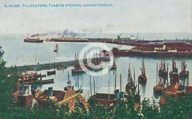 'Folkestone: Turbine Steamer Leaving Harbour, late 19th-early 20th century. Artist: Unknown.
