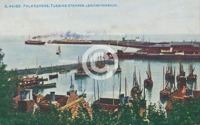 'Folkestone: Turbine Steamer Leaving Harbour, late 19th-early 20th century. Artist: Unknown.