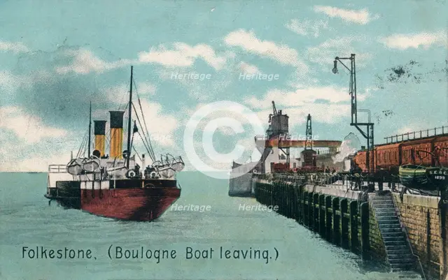 Folkestone (Boulogne Boat leaving), c1905. Artist: Unknown.