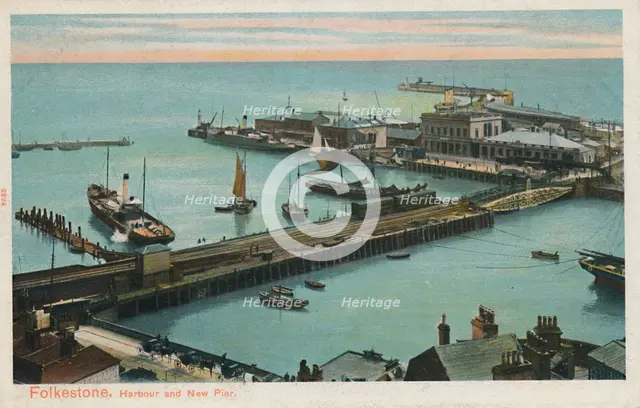 'Folkestone. Harbour and New Pier', late 19th-early 20th century. Artist: Unknown.