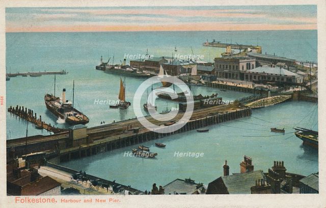 'Folkestone. Harbour and New Pier', late 19th-early 20th century. Artist: Unknown.