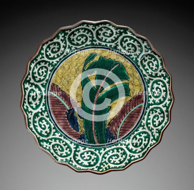 Foliate Dish with Banana Leaf Design: Kutani Ware, 19th Century. Creator: Unknown.