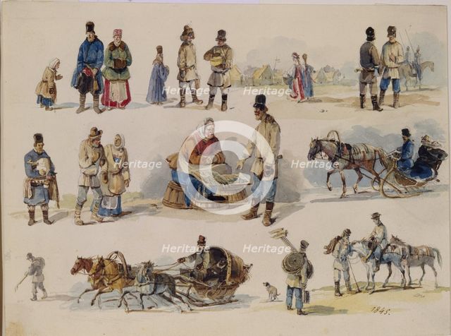 Folk Types of Russia, 1845. Artist: Kolmann, Karl Ivanovich (1786-1846)