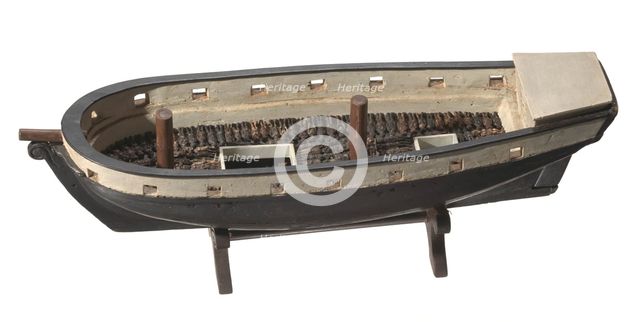 Folk art model of a slave ship on stand, 1890-1950. Creator: Unknown.