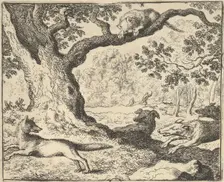 Following Renard's False Story, His Father Is Chased by Hunting Dogs from Hendrick van ..., 1650-75. Creator: Allart van Everdingen