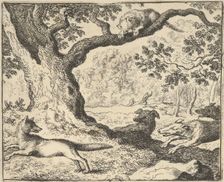Following Renard's False Story, His Father Is Chased by Hunting Dogs from Hendrick van ..., 1650-75. Creator: Allart van Everdingen