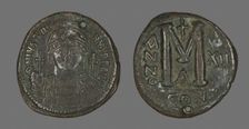 Follis (Coin) Portraying the Emperor Justinian I, 538-539. Creator: Unknown
