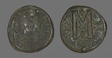 Follis (Coin) Portraying the Emperor Justinian I, 538-539. Creator: Unknown