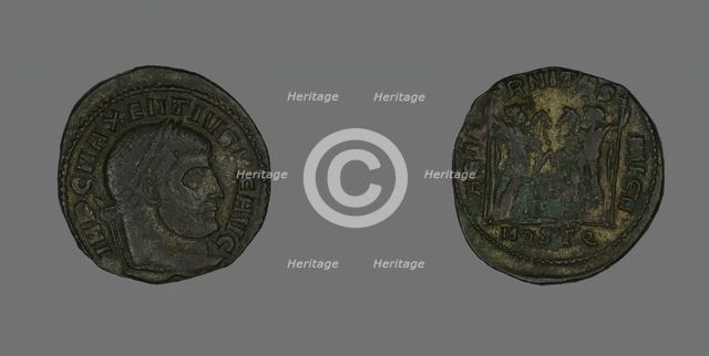 Follis (Coin) Portraying Emperor Maxentius, 309-312. Creator: Unknown.