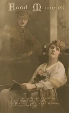 Fond Memories romantic postcard sent from a soldier to his sweetheart