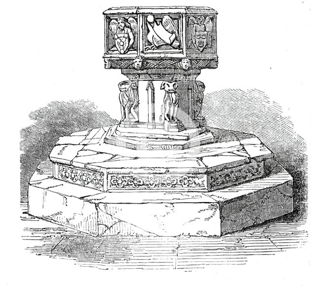 Font in Caistor Church, Norfolk, 1845. Creator: Unknown.