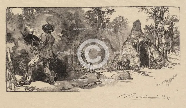 Fontainebleau Forest: Coalmen (La Forêt de Fontainebleau: Les Charbonniers), 1890. Creator: Auguste Louis Lepère (French, 1849-1918); A. Desmoulins, Published in Revue Illustrée, 1887-90.