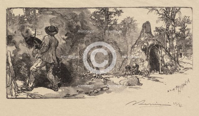 Fontainebleau Forest: Coalmen (La Forêt de Fontainebleau: Les Charbonniers), 1890. Creator: Auguste Louis Lepère (French, 1849-1918); A. Desmoulins, Published in Revue Illustrée, 1887-90.