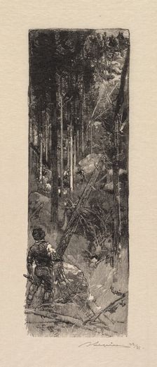 Fontainebleau Forest: Cutting of Pines (La Forêt de Fontainebleau: Abatage des pins), 1890. Creator: Auguste Louis Lepère (French, 1849-1918); A. Desmoulins, Published in Revue Illustrée, 1887-90