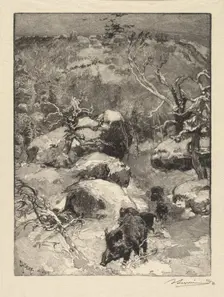 Fontainebleau Forest: Cuvier-Châtillon Cliff (La Forêt de Fontainebleau: Roche Cuvier-Châtillon), 18 Creator: Auguste Louis Lepère (French, 1849-1918); A. Desmoulins, Published in Revue Illustrée, 1887-90