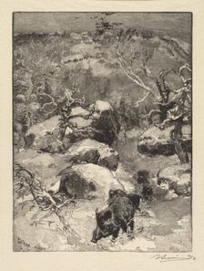 Fontainebleau Forest: Cuvier-Châtillon Cliff (La Forêt de Fontainebleau: Roche Cuvier-Châtillon), 18 Creator: Auguste Louis Lepère (French, 1849-1918); A. Desmoulins, Published in Revue Illustrée, 1887-90