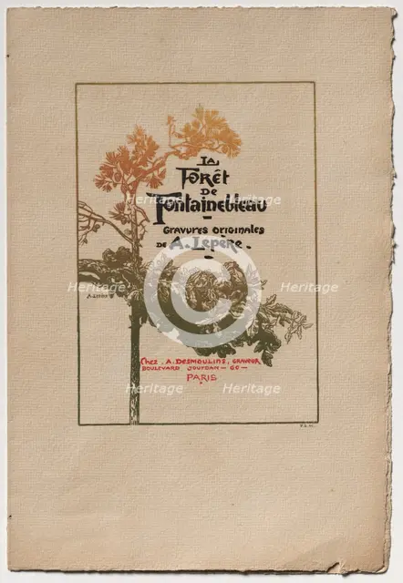 Fontainebleau Forest: Ad for "Fontainebleau Forest" (La Forêt de Fontainebleau), 1890. Creator: Auguste Louis Lepère (French, 1849-1918); A. Desmoulins, Published in Revue Illustrée, 1887-90.