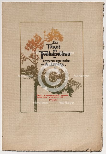 Fontainebleau Forest: Ad for "Fontainebleau Forest" (La Forêt de Fontainebleau), 1890. Creator: Auguste Louis Lepère (French, 1849-1918); A. Desmoulins, Published in Revue Illustrée, 1887-90.