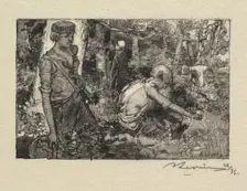 Fontainebleau Forest: Gatherine Lily-of-the-Valley (La Forêt de Fontainebleau...), 1890. Creator: Auguste Louis Lepère (French, 1849-1918); A. Desmoulins, Published in Revue Illustrée, 1887-90