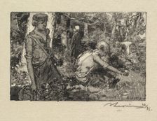 Fontainebleau Forest: Gatherine Lily-of-the-Valley (La Forêt de Fontainebleau...), 1890. Creator: Auguste Louis Lepère (French, 1849-1918); A. Desmoulins, Published in Revue Illustrée, 1887-90