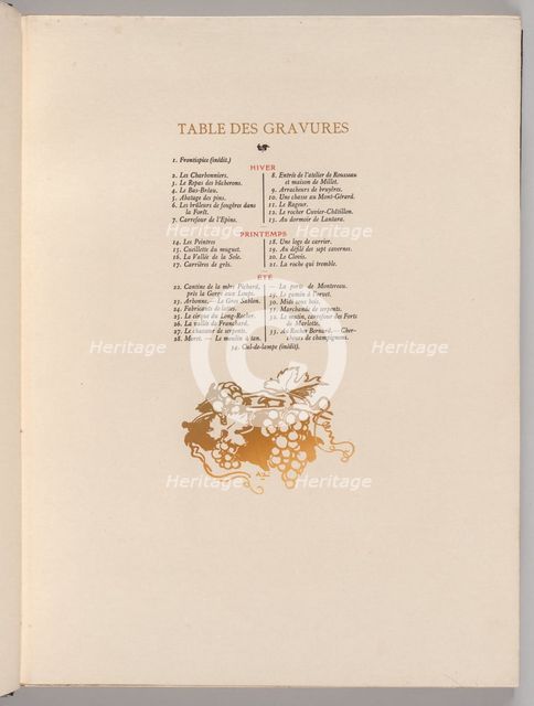 Fontainebleau Forest: Grapes, Cul-de-lampe (Table of Engravings) (La Forêt de Fontainebleau..., 1908 Creator: Auguste Louis Lepère (French, 1849-1918); A. Desmoulins, Paris.