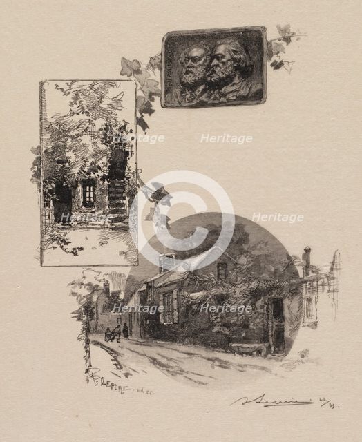 Fontainebleau Forest: Entry to Rousseau's Studio and the Millet Home (La Forêt de Fontainebleau...,  Creator: Auguste Louis Lepère (French, 1849-1918); A. Desmoulins, Published in Revue Illustrée, 1887-90.