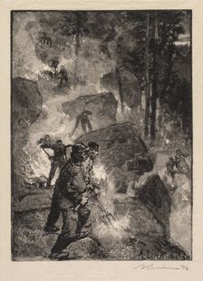 Fontainebleau Forest: Fern Burners (La Forêt de Fontainebleau: Les brûleurs de fougères), 1890. Creator: Auguste Louis Lepère (French, 1849-1918); A. Desmoulins, Published in Revue Illustrée, 1887-90