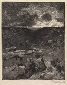 Fontainebleau Forest: Franchard Valley (La Forêt de Fontainebleau: La Vallée de Franchard), 1890. Creator: Auguste Louis Lepère (French, 1849-1918); A. Desmoulins, Published in Revue Illustrée, 1887-90