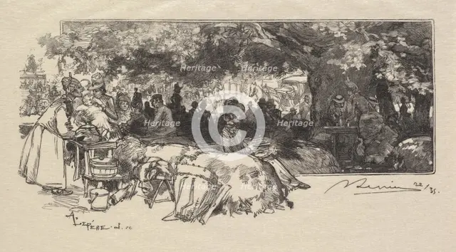 Fontainebleau Forest: Mother Pichard's Canteen (La Forêt de Fontainebleau...), 1890. Creator: Auguste Louis Lepère (French, 1849-1918); A. Desmoulins, Published in Revue Illustrée, 1887-90.
