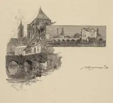 Fontainebleau Forest: Moret, the Wood-Mill (La Forêt de Fontainebleau..., 1890. Creator: Auguste Louis Lepère (French, 1849-1918); A. Desmoulins, Published in Revue Illustrée, 1887-90