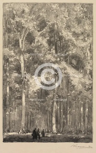 Fontainebleau Forest: Morning, Crossroads of the Route of the Forts de Marlotte..., 1890. Creator: Auguste Louis Lepère (French, 1849-1918); A. Desmoulins, Published in Revue Illustrée, 1887-90.