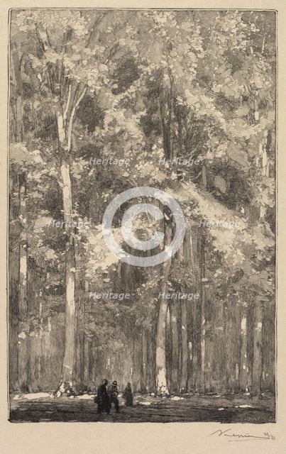Fontainebleau Forest: Morning, Crossroads of the Route of the Forts de Marlotte..., 1890. Creator: Auguste Louis Lepère (French, 1849-1918); A. Desmoulins, Published in Revue Illustrée, 1887-90.