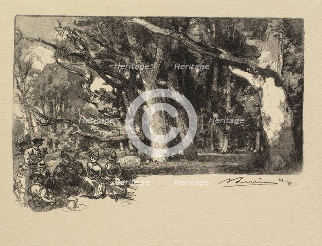 Fontainebleau Forest: Noon under the Trees (La Forêt de Fontainebleau: Midi sous bois), 1890. Creator: Auguste Louis Lepère (French, 1849-1918); A. Desmoulins, Published in Revue Illustrée, 1887-90.