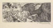 Fontainebleau Forest: Sandstone Quarry (La Forêt de Fontainebleau: La Carrièrre de Grès), 1890. Creator: Auguste Louis Lepère (French, 1849-1918); A. Desmoulins, Published in Revue Illustrée, 1887-90