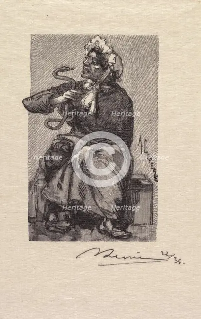 Fontainebleau Forest: Serpent Merchant (La Forêt de Fontainebleau: Marchande de Serpents), 1890. Creator: Auguste Louis Lepère (French, 1849-1918); A. Desmoulins, Published in Revue Illustrée, 1887-90.