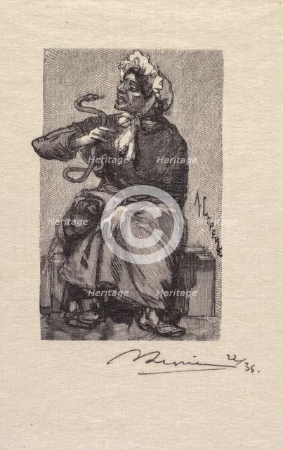 Fontainebleau Forest: Serpent Merchant (La Forêt de Fontainebleau: Marchande de Serpents), 1890. Creator: Auguste Louis Lepère (French, 1849-1918); A. Desmoulins, Published in Revue Illustrée, 1887-90.