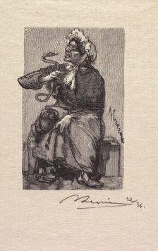 Fontainebleau Forest: Serpent Merchant (La Forêt de Fontainebleau: Marchande de Serpents), 1890. Creator: Auguste Louis Lepère (French, 1849-1918); A. Desmoulins, Published in Revue Illustrée, 1887-90