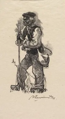 Fontainebleau Forest: Serpent Merchant (La Forêt de Fontainebleau: Le chasseur de serpents), 1890. Creator: Auguste Louis Lepère (French, 1849-1918); A. Desmoulins, Published in Revue Illustrée, 1887-90