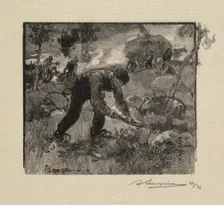 Fontainebleau Forest: Pulling the Heather (La Forêt de Fontainebleau: Arracheurs de Bruyères), 1890. Creator: Auguste Louis Lepère (French, 1849-1918); A. Desmoulins, Published in Revue Illustrée, 1887-90