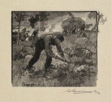 Fontainebleau Forest: Pulling the Heather (La Forêt de Fontainebleau: Arracheurs de Bruyères), 1890. Creator: Auguste Louis Lepère (French, 1849-1918); A. Desmoulins, Published in Revue Illustrée, 1887-90
