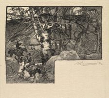 Fontainebleau Forest: Ride to the Hounds at Mont-Gérard (La Forêt de Fontainebleau…), 1890. Creator: Auguste Louis Lepère (French, 1849-1918); A. Desmoulins, Published in Revue Illustrée, 1887-90
