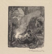 Fontainebleau Forest: Woodcutters Meal (La Forêt de Fontainebleau: Le repas des Bûcherons), 1890. Creator: Auguste Louis Lepère (French, 1849-1918); A. Desmoulins, Published in Revue Illustrée, 1887-90