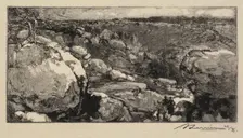 Fontainebleau Forest: The Cirque of Long-Rocher (La Forêt de Fontainebleau..., published 1908. Creator: Auguste Louis Lepère (French, 1849-1918); A. Desmoulins, Published in Revue Illustrée, 1887-90