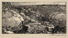 Fontainebleau Forest: The Cirque of Long-Rocher (La Forêt de Fontainebleau..., published 1908. Creator: Auguste Louis Lepère (French, 1849-1918); A. Desmoulins, Published in Revue Illustrée, 1887-90