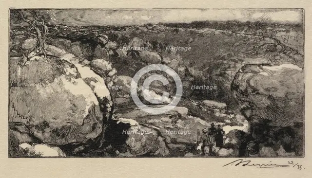Fontainebleau Forest: The Cirque of Long-Rocher (La Forêt de Fontainebleau..., published 1908. Creator: Auguste Louis Lepère (French, 1849-1918); A. Desmoulins, Published in Revue Illustrée, 1887-90.